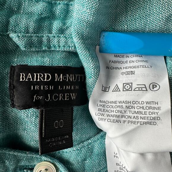 Baird McNutt J Crew 100 Irish Linen Shirt Teal Size XXS Beachy Boho Coastal EUC - Picture 8 of 8